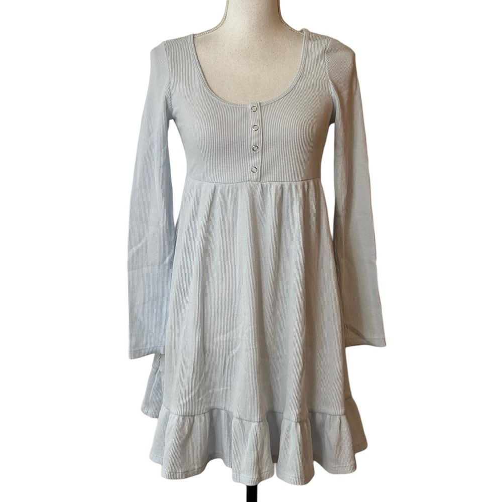 Wild Fable Long Sleeve Waffle Knit Fit & Flare Dress SZ Medium in Powder Blue